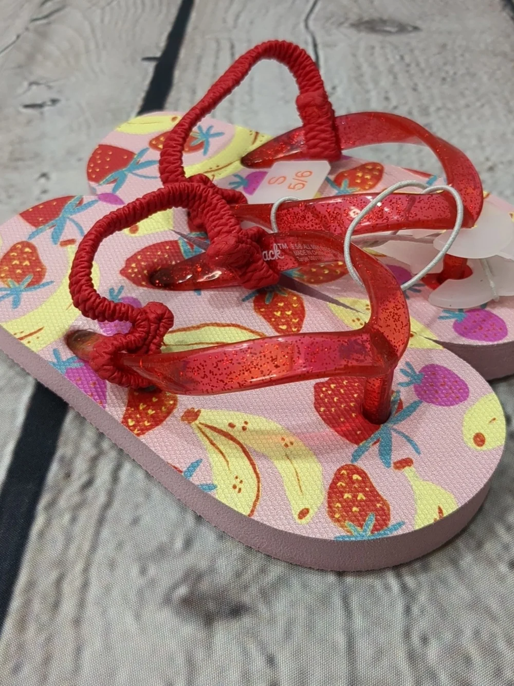 Cat & Jack Pink Fruit-Print Jelly Flip Flops with Red Sparkle Straps